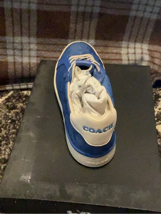 Coach Men's Blue Leather Low-Top Sneakers with White Trim - Picture 3 of 4